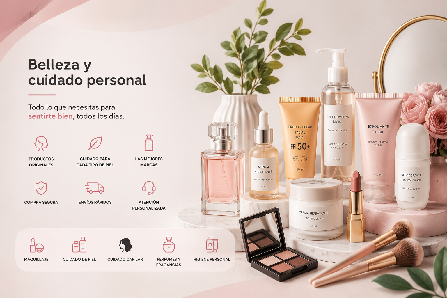 Maquillaje, cosméticos, perfumes y todo para tu cuidado diario.